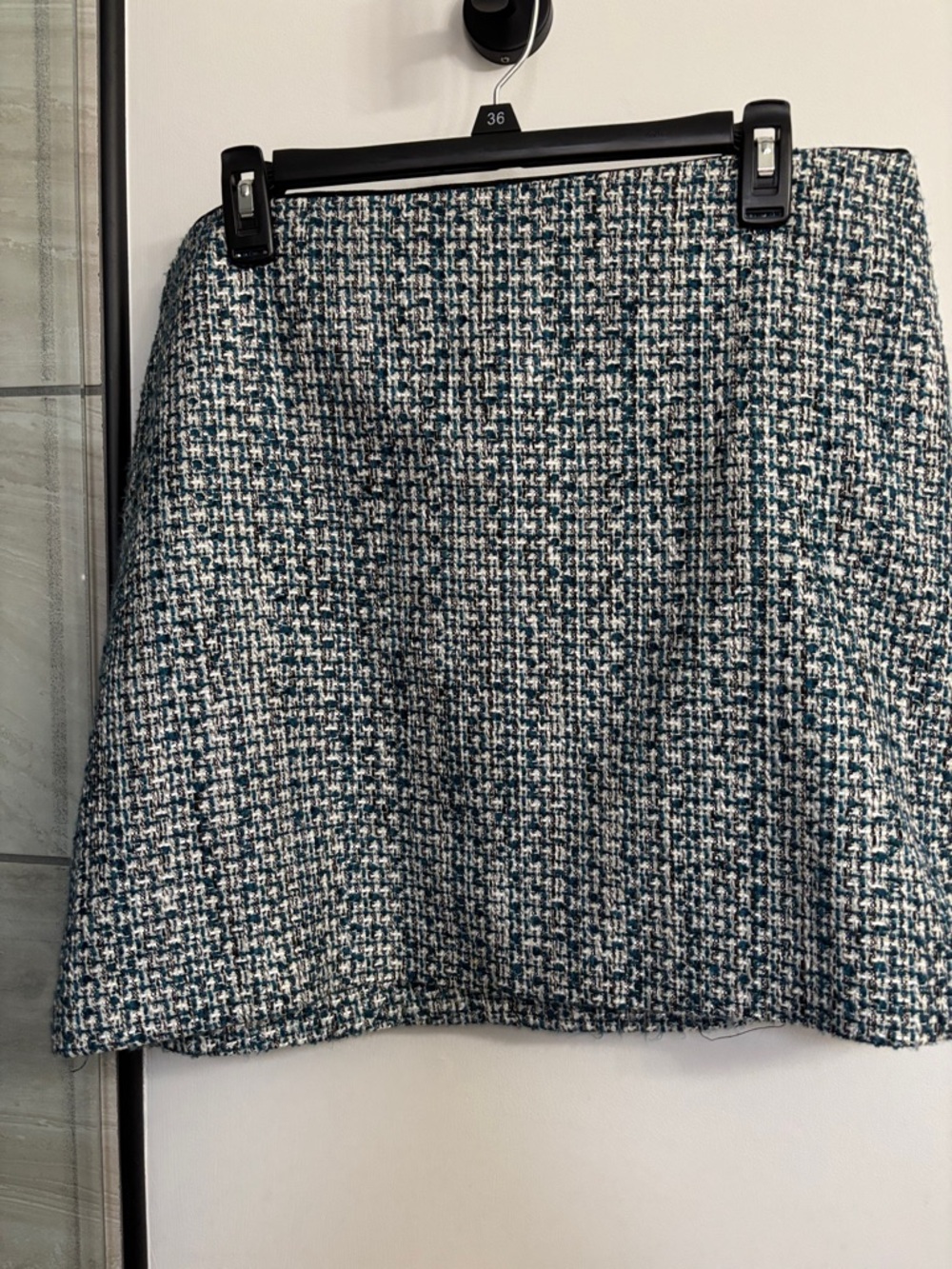 White House Black Market Teal & White Tweed A-Line Skirt
